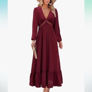 Styleworld (Amazon brand) Burgundy Swiss Dot Maxi Dress Size Large NWT